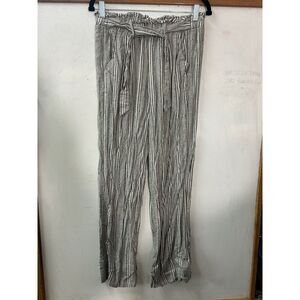 So Brand Linen Blend Pants Size M Gray Wide Leg Stretch Pull On‎ Pockets Tie